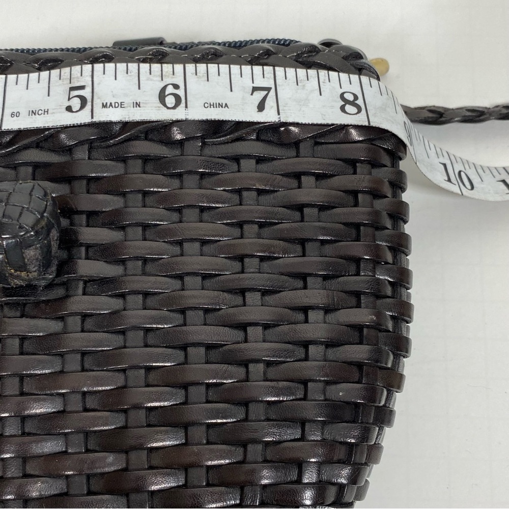 COLE HAAN WOVEN BASKETWEAVE BROWN LEATHER CROSSBODY SHOULDER BAG PURSE MADEITALY - Picture 6 of 7